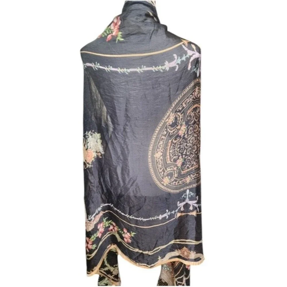 Vintage Silk Scarf Wrap Flowy Colorful Classic 95" x 43" - Picture 4 of 5